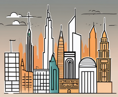 Dubai's iconic skyline with various symbolic barriers like a brick wall