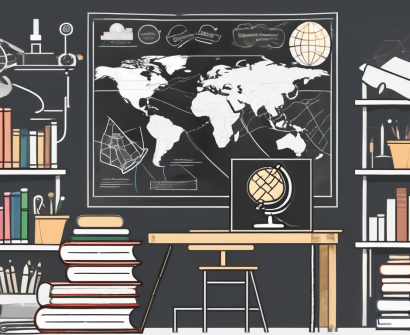 A classroom setting with a chalkboard displaying a ladder symbolizing career progression