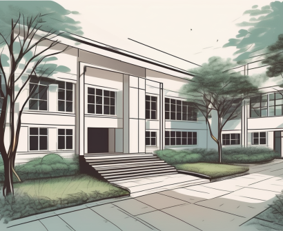 A school building in vietnam with symbolic elements like open doors and windows