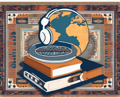 Various language learning tools such as headphones