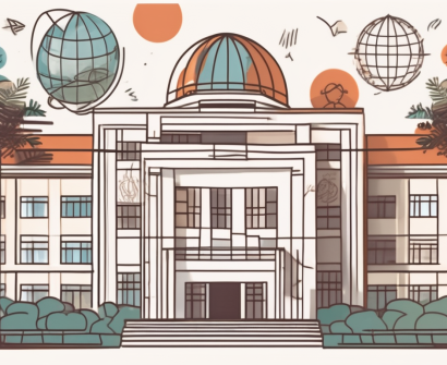 An international school building in singapore surrounded by various symbols of community engagement