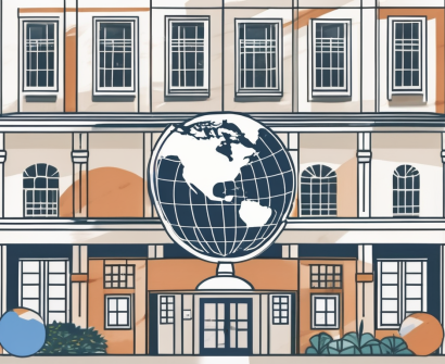 An international school building in singapore with various symbols representing volunteering activities such as
