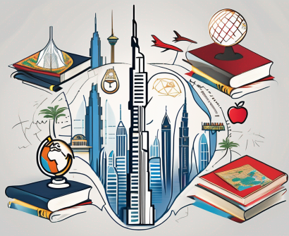 A diverse array of symbolic elements representing the education sector