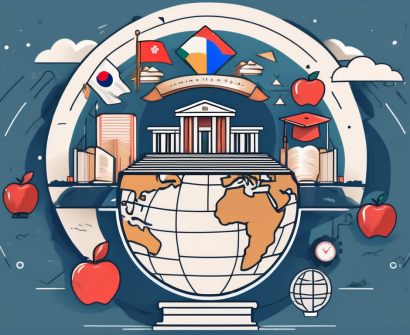 A globe with a pathway leading from a generic country to south korea