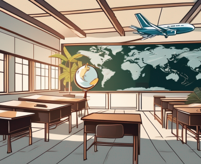 A scenic thai classroom setting with a chalkboard