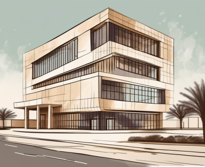 An international school building in qatar with a symbolic hourglass representing years of experience
