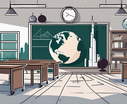 A classroom scene in dubai with a focus on educational tools like a chalkboard