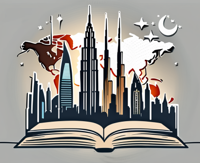 A stylized dubai skyline with iconic buildings