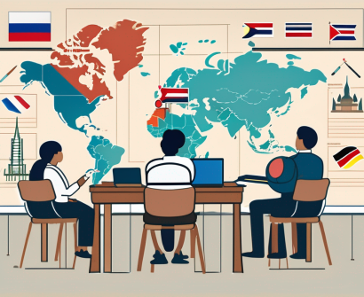 A classroom setting with diverse educational tools and symbols representing thailand