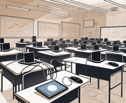 A modern thai classroom featuring various technological tools such as laptops