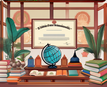 A vibrant thai classroom setting with an ipgce certificate prominently displayed