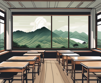 A traditional taiwanese classroom with a chalkboard