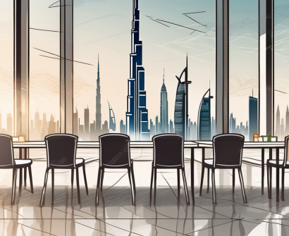 A classroom setting with iconic landmarks from the top 5 countries in the background