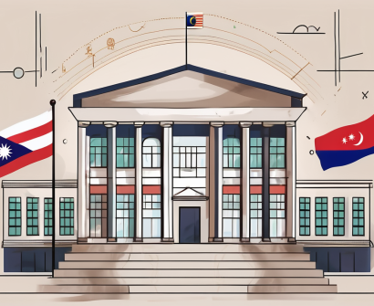 A school building with a malaysian flag