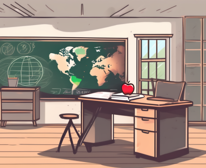 A classroom in thailand with a chalkboard