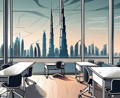 A classroom with a teacher's desk
