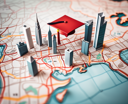 A graduation cap on top of a map featuring the top three asian countries (including hong kong)