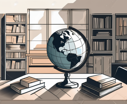 A classroom setting in dubai with a globe