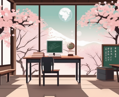 A classroom setting with japanese cultural elements