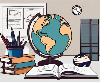 A classroom setting with a globe highlighting malaysia