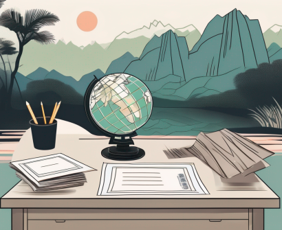 A teacher's desk with a globe