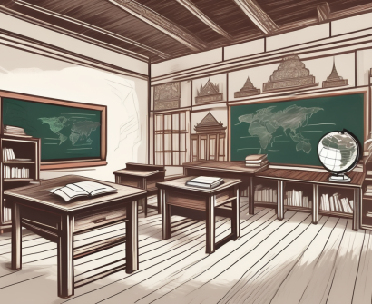 A classroom setting with traditional thai architecture