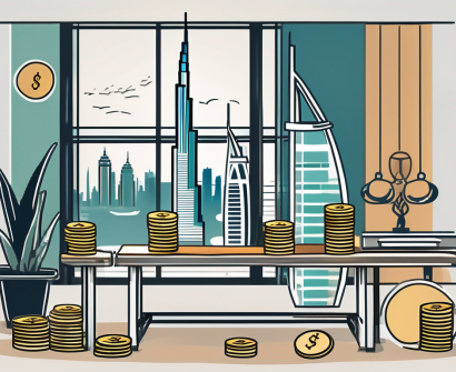A classroom setting with a view of iconic dubai landmarks in the background