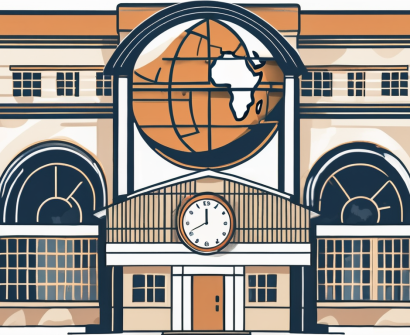 An international school building in south africa with various symbolic elements like a globe