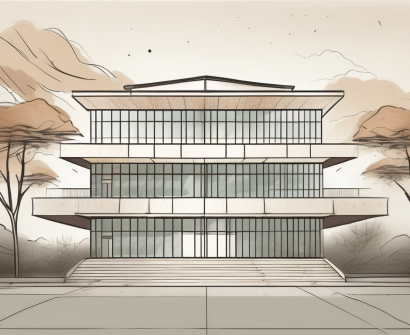 A south korean international school building with a symbolic timeline or hourglass indicating the passage of time or years of experience