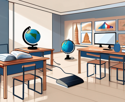 A classroom setting with diverse educational tools like books