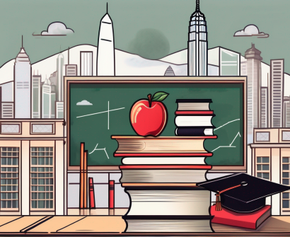 A classroom setting in hong kong with iconic landmarks in the background