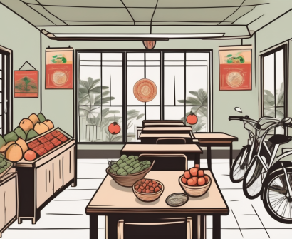 A classroom with traditional vietnamese elements