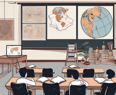 A classroom setting in thailand with two chalkboards implying collaboration