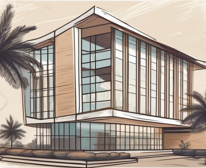 An international school building in thailand with a symbolic hourglass nearby