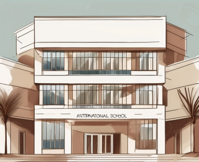 An international school building in tunisia with a symbolic hourglass or calendar