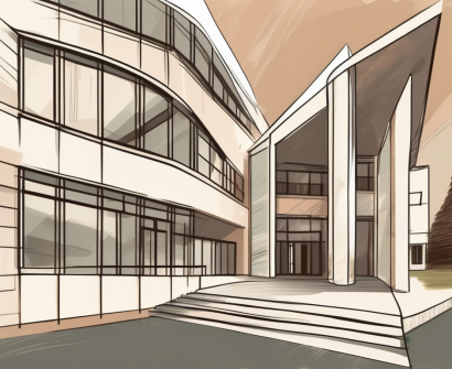 An international school building in turkey with a symbolic hourglass at the forefront