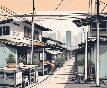 A typical thai cityscape with various cost of living elements like housing