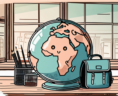 A traditional cambodian classroom setting with a globe