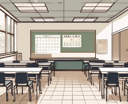 A classroom setting in an international school in tokyo with a calendar showing several years passing