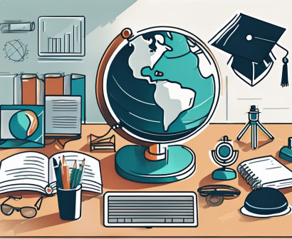 A variety of educational tools such as a microscope