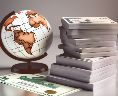 A stack of thai currency next to a small model of a school