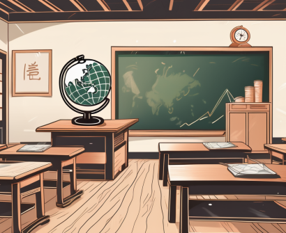 A traditional japanese classroom setting with a chalkboard