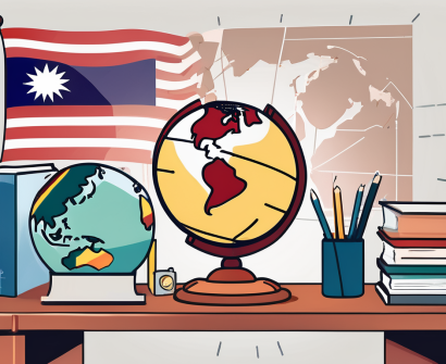 A classroom setting with a globe
