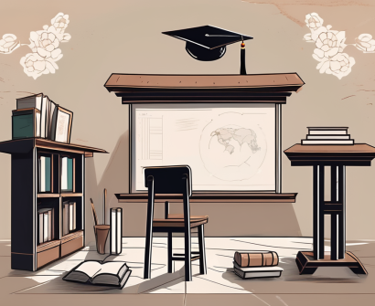 A traditional chinese classroom setting with a chalkboard