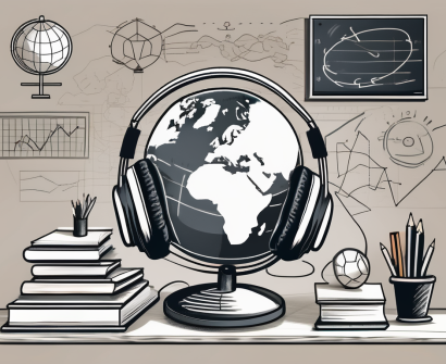 A classroom setting with various educational tools like headphones