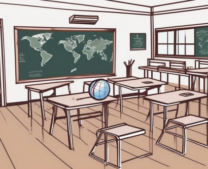A classroom setting in thailand with an emphasis on various teaching tools such as a chalkboard