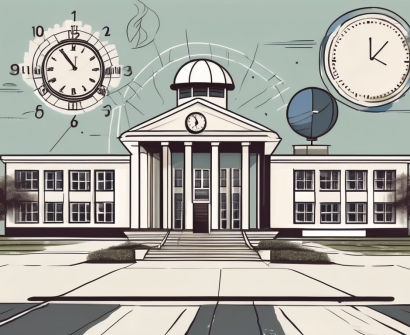 An international school building in vietnam with various symbolic elements such as a clock showing time passing