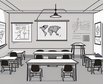 A classroom setting with a chalkboard