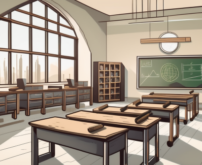 A well-organized classroom with distinctive saudi arabian architectural elements