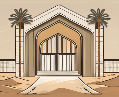 A traditional saudi arabian schoolhouse with a symbolic barrier